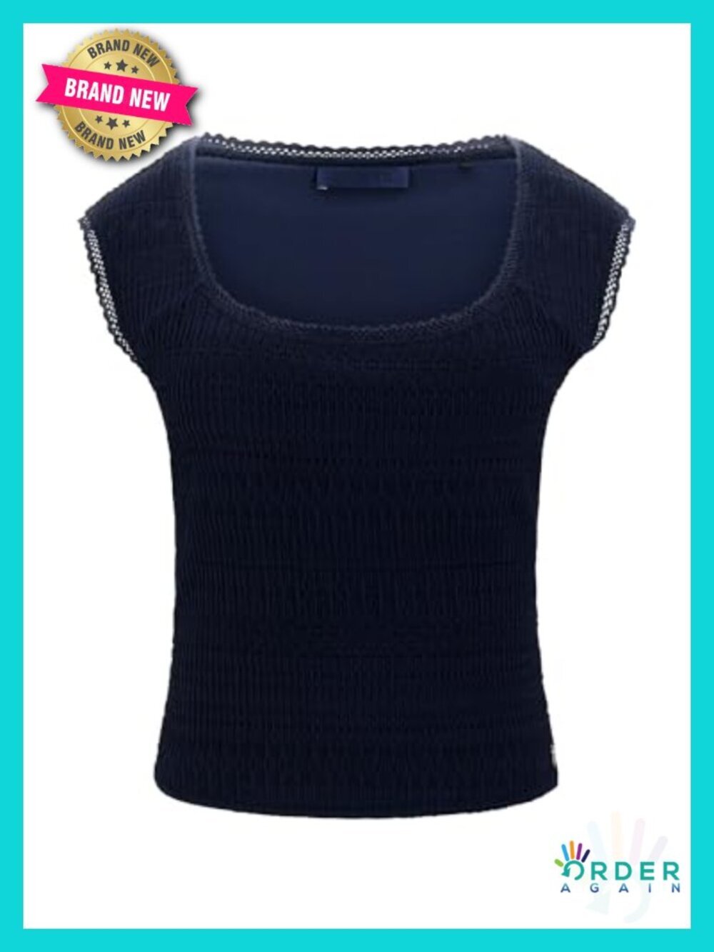 Eco Short Sleeve Lace Knit Top Square Neck Slim Fit Recycled Nylon